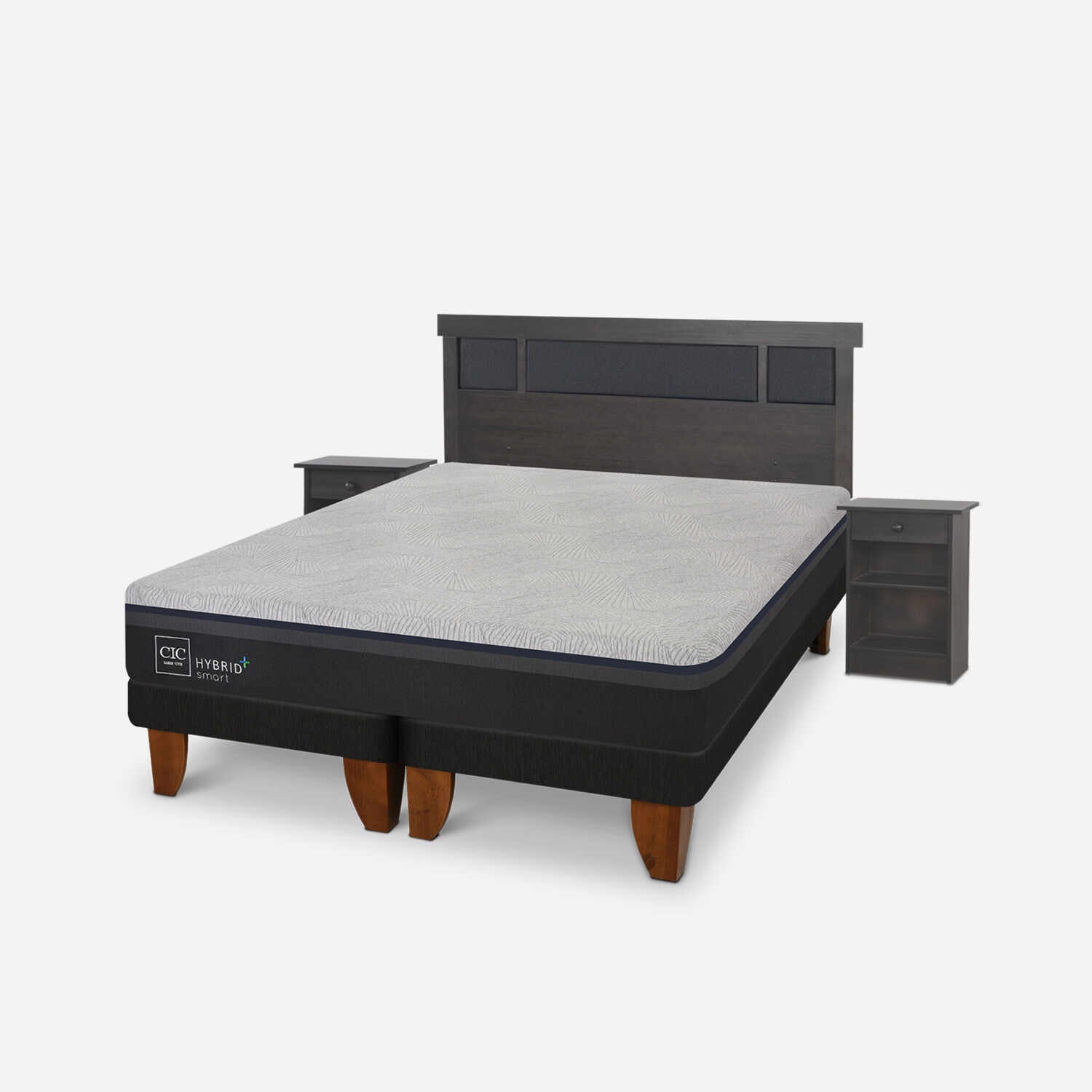 Cama Europea 2 Plazas Hybrid Plus Smart Base Dividida + Set Dublín Gris