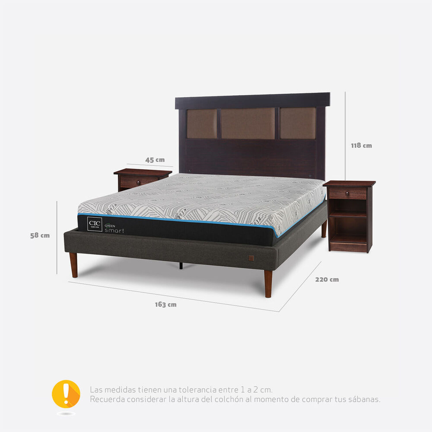 Cama Europea Curve 2 Plazas Infinity Green + Set Dubl&iacute;n Chocolate