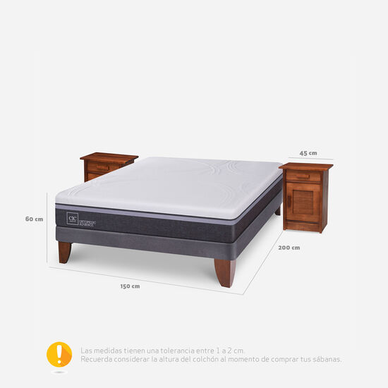 Cama Europea 2 Plazas Base Normal Ortopedic Advance + Veladores Milán
