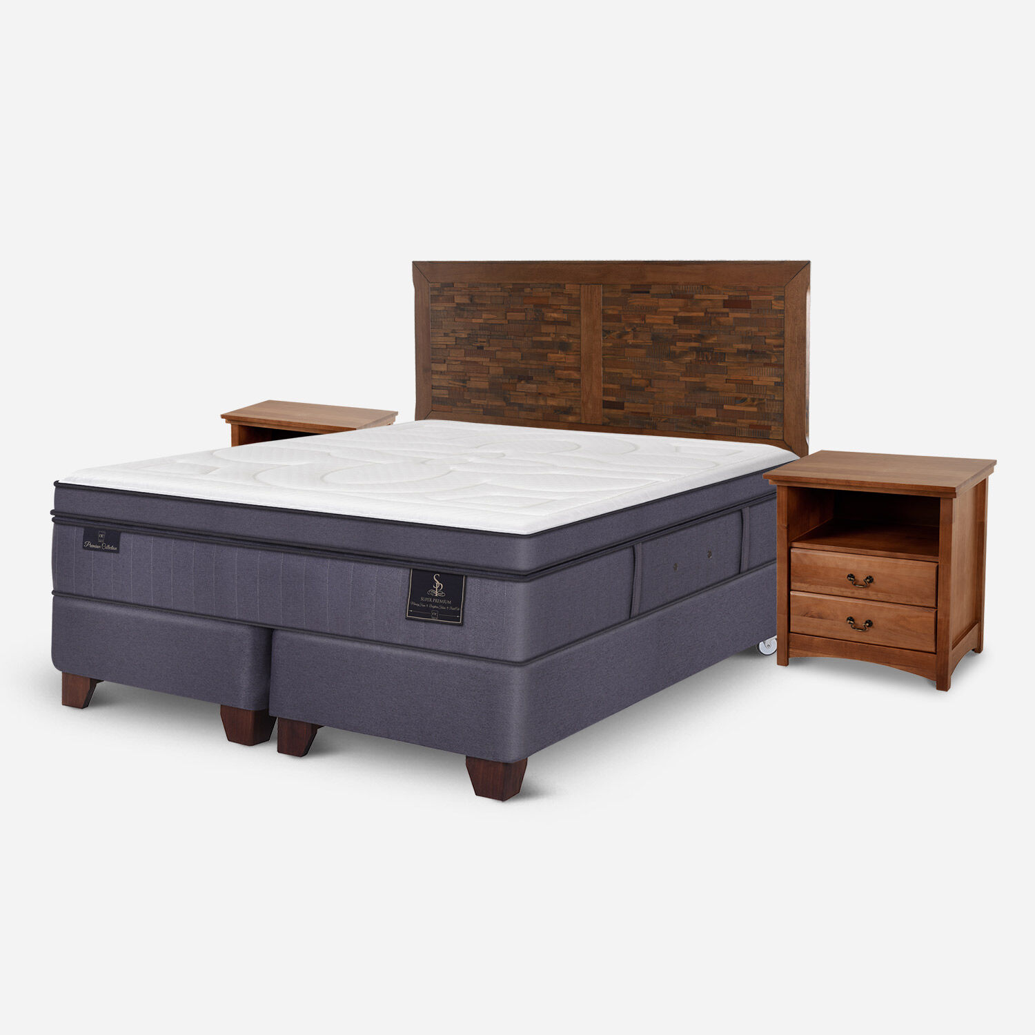 Box Spring 2 Plazas Super Premium Base Dividida + Set Antique