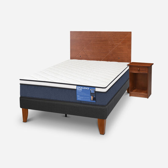 Cama Europea Curve 1.5 Plazas Excellence Plus + Set New Villarrica