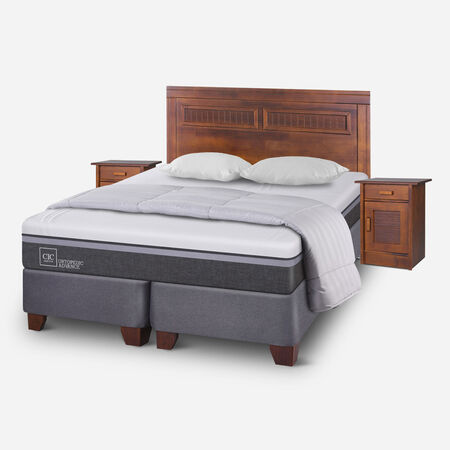 Box Spring King Ortopedic Advance + Set Mil&aacute;n Caramel + Almohadas + Plum&oacute;n Plumas