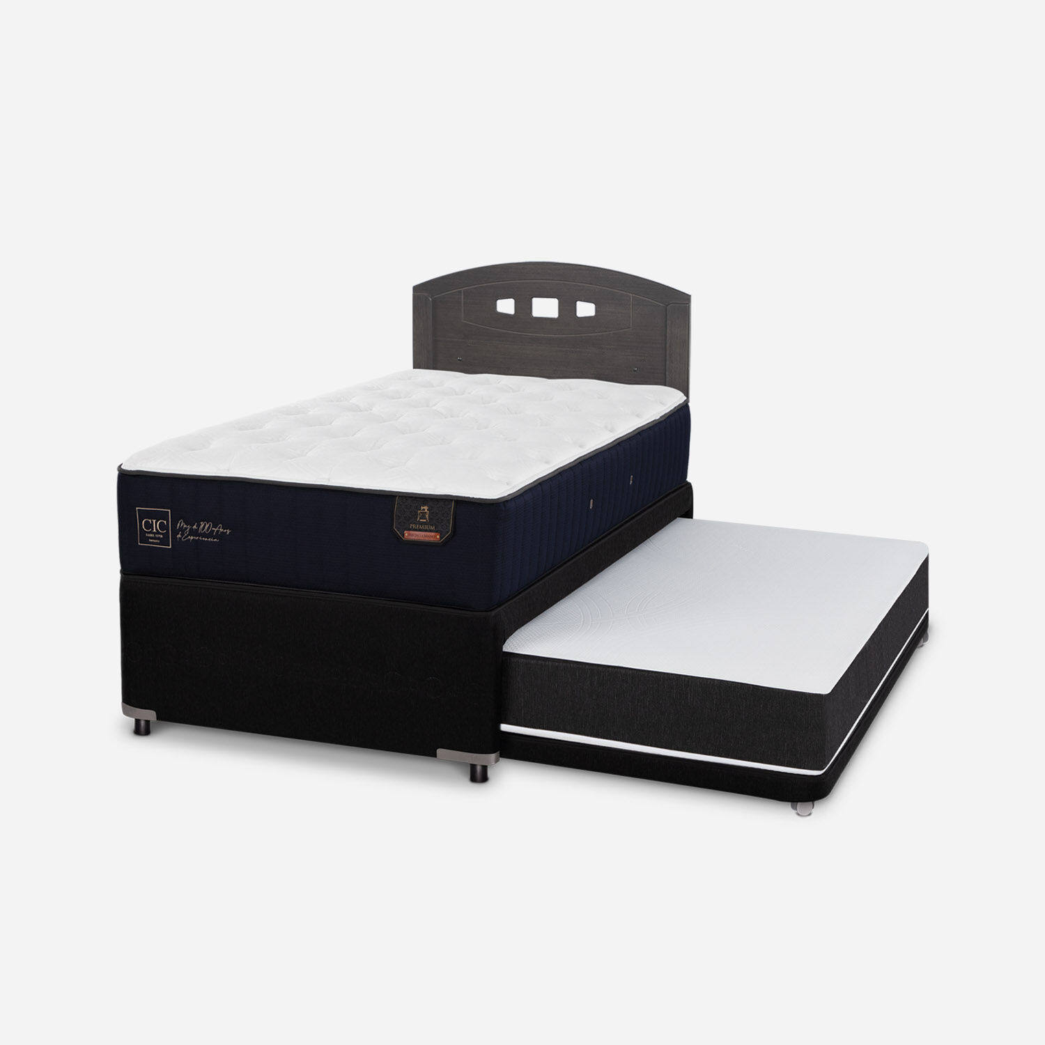 Cama Nido Div&aacute;n Premium + Respaldo Gales Gris