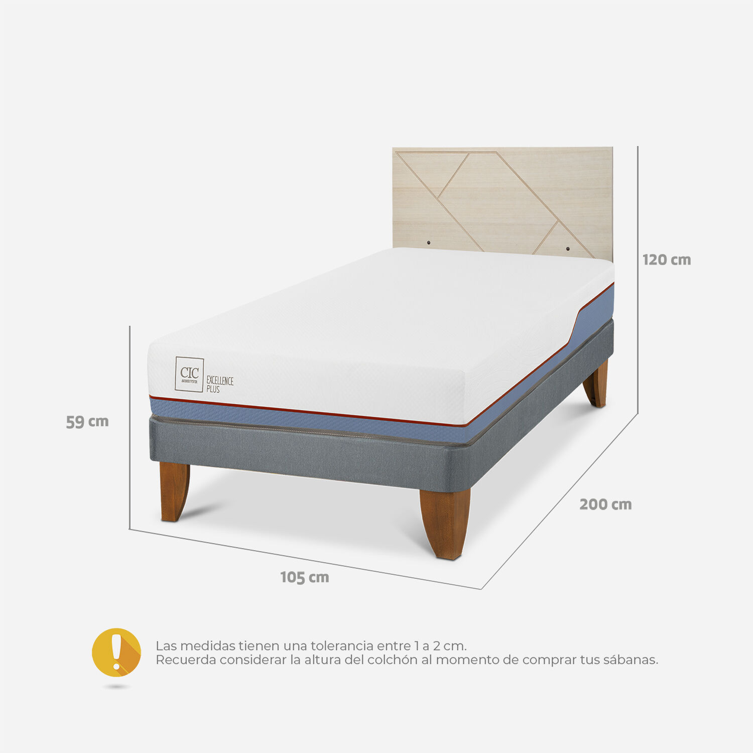 Cama Europea 1,5 Plazas Excellence Plus + Respaldo Villarrica Alpino