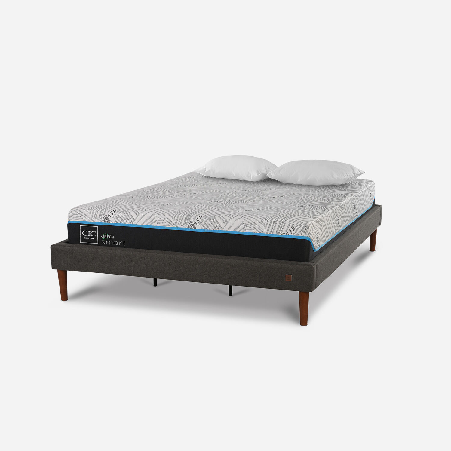 Cama Europea Curve King Infinity Green + Almohadas