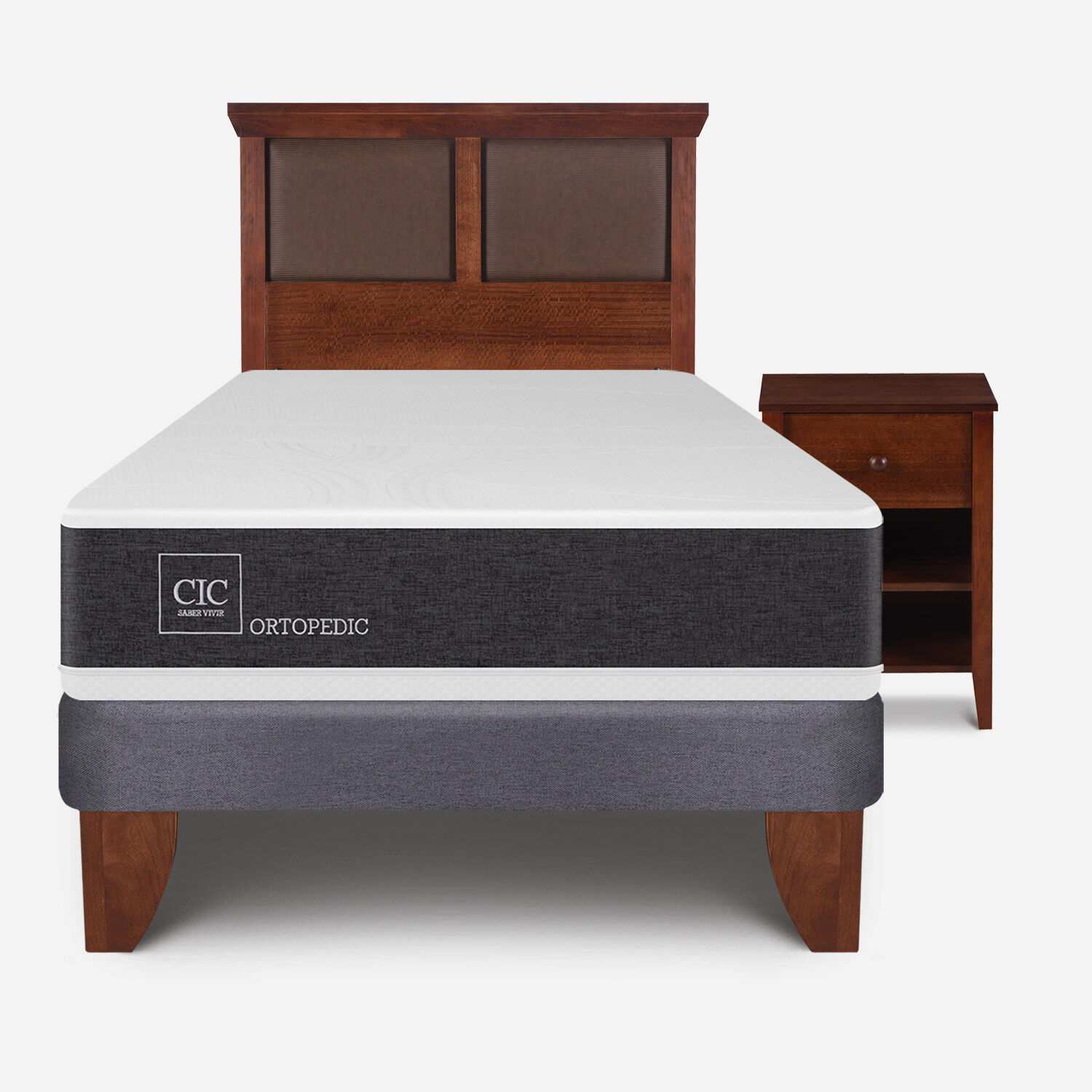 Cama Europea 1,5 Plazas Ortopedic + Set Torino Caramel