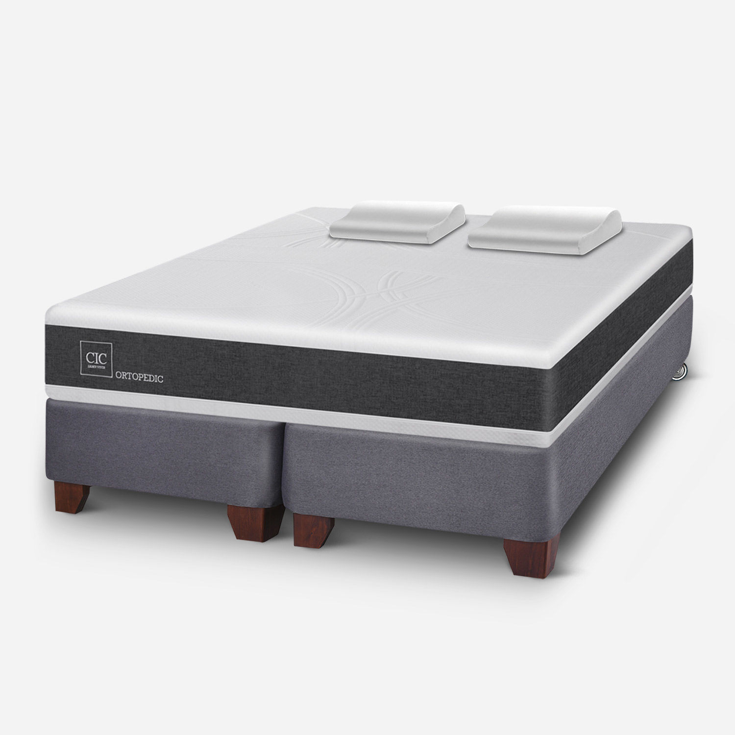 Box Spring 2 Plazas Ortopedic Base Dividida + Almohadas Viscoel&aacute;sticas