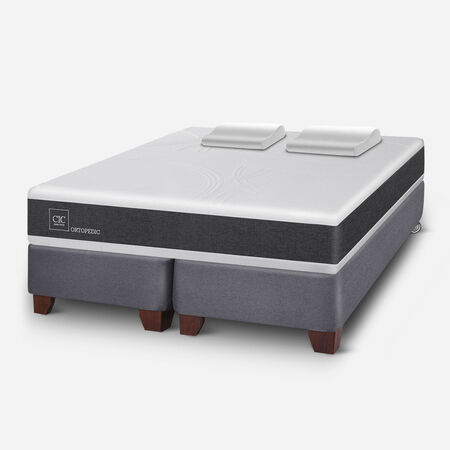 Box Spring 2 Plazas Ortopedic Base Dividida + Almohadas Viscoel&aacute;sticas