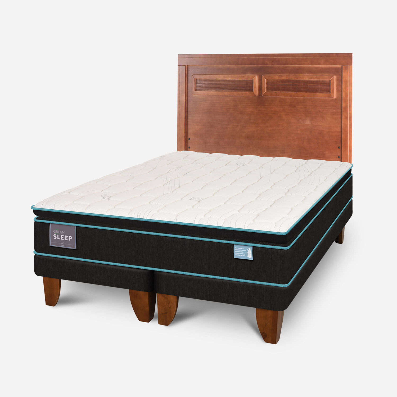 Cama Europea 2 Plazas Green Sleep Base Dividida + Respaldo Mil&aacute;n Caramel