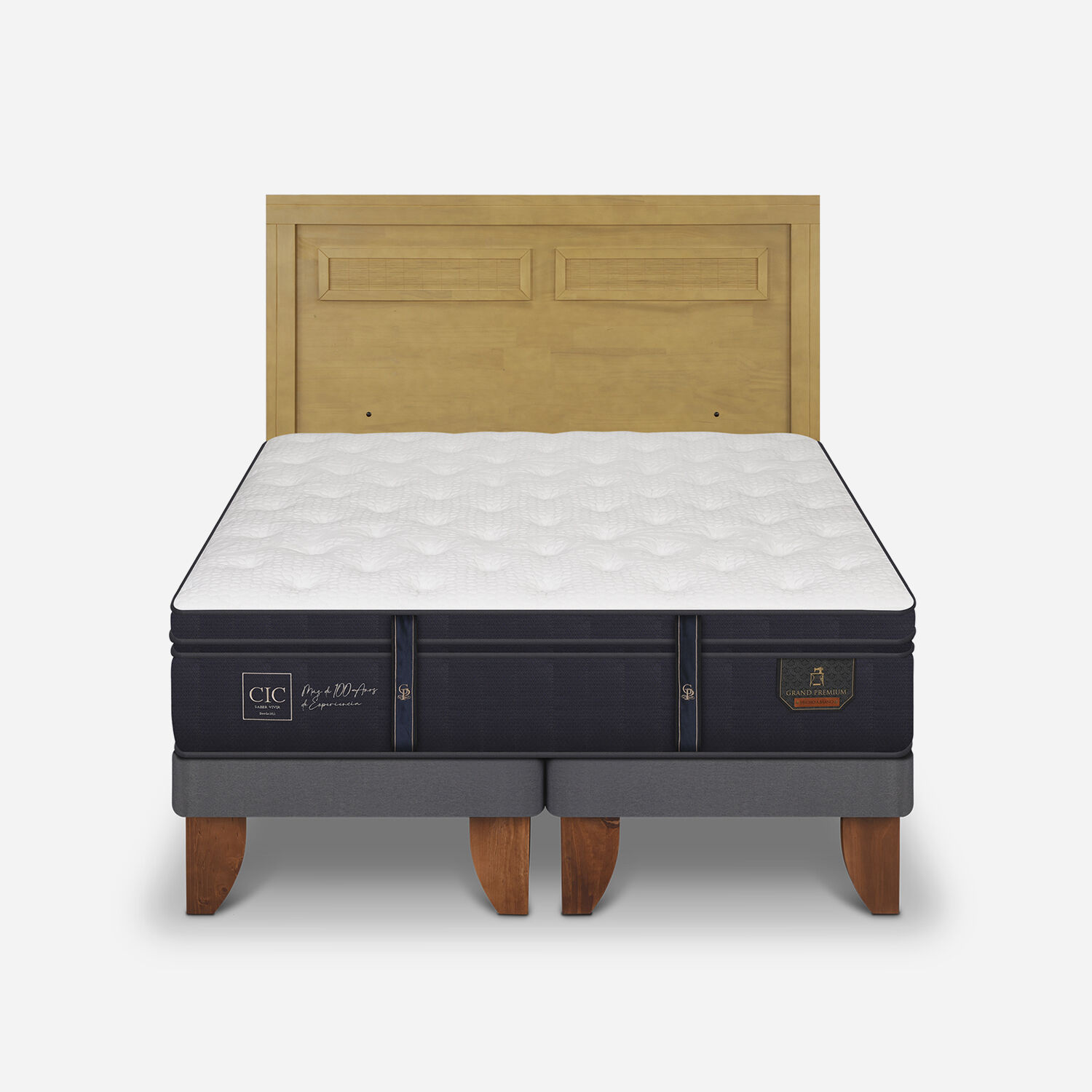Cama Europea King Grand Premium + Respaldo Mil&aacute;n Mostaza