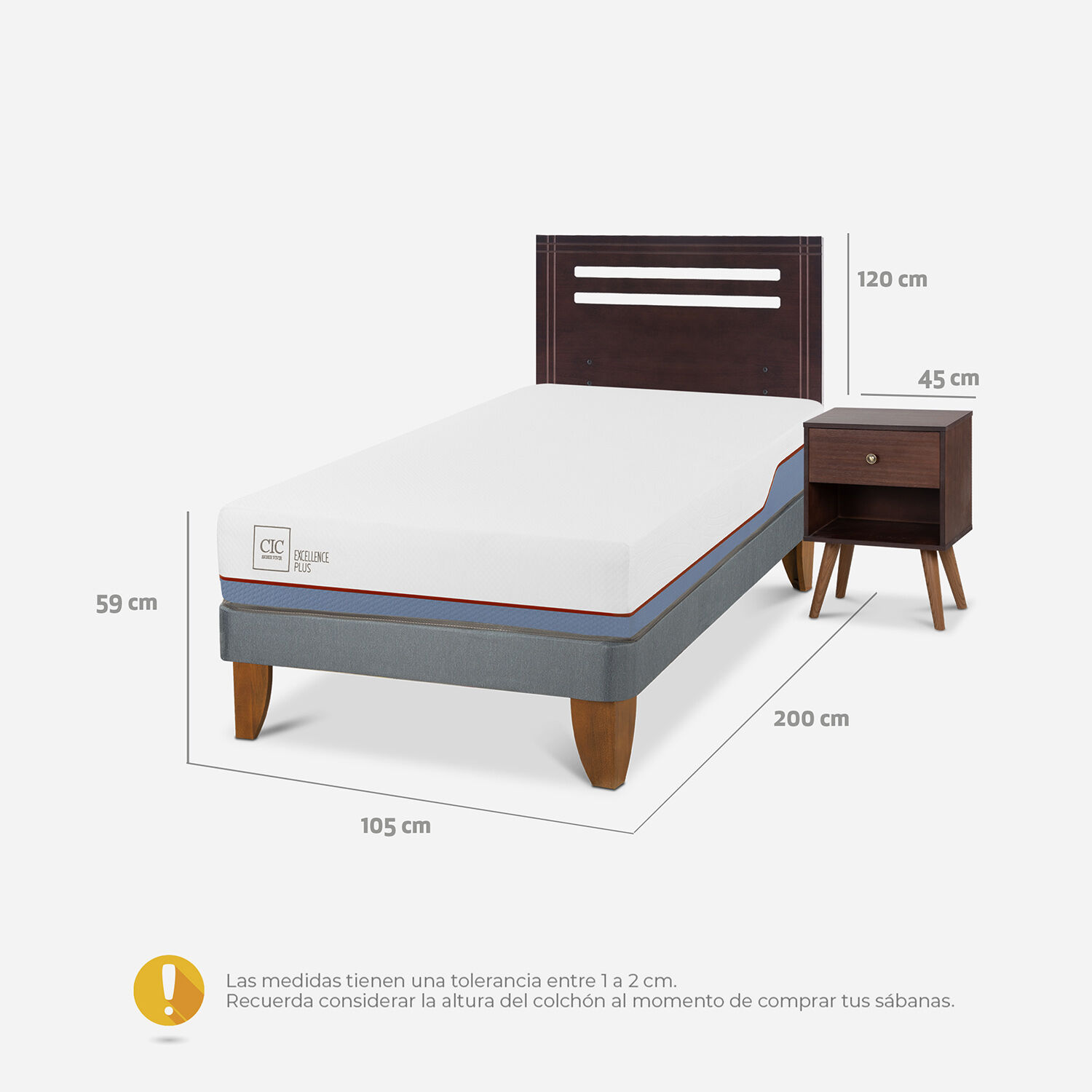 Cama Europea 1,5 Plazas Excellence Plus + Set M&uacute;nich Chocolate