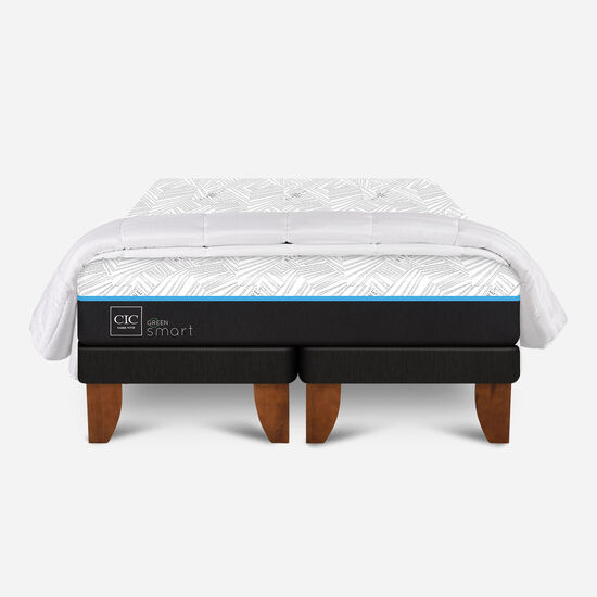 Cama Europea King Smart Green Base Dividida + Plumón