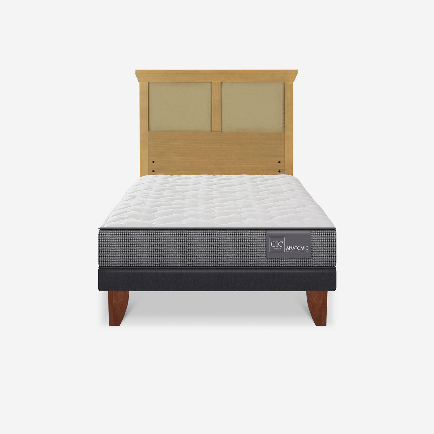 Cama Europea 1,5 Plazas Anatomic + Respaldo Torino Mostaza