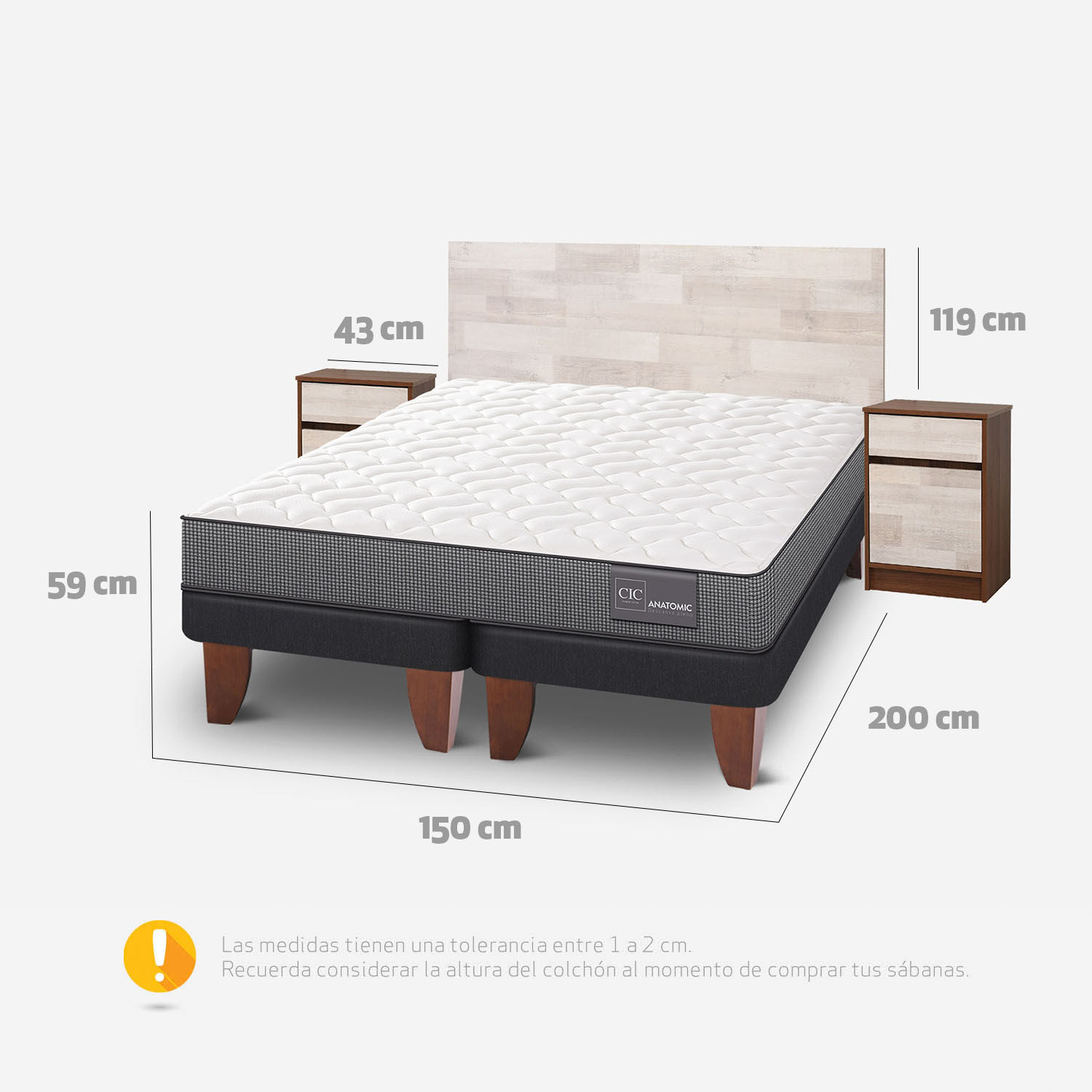 Cama Europea 2 Plazas Anatomic Base Dividida + Set Legno