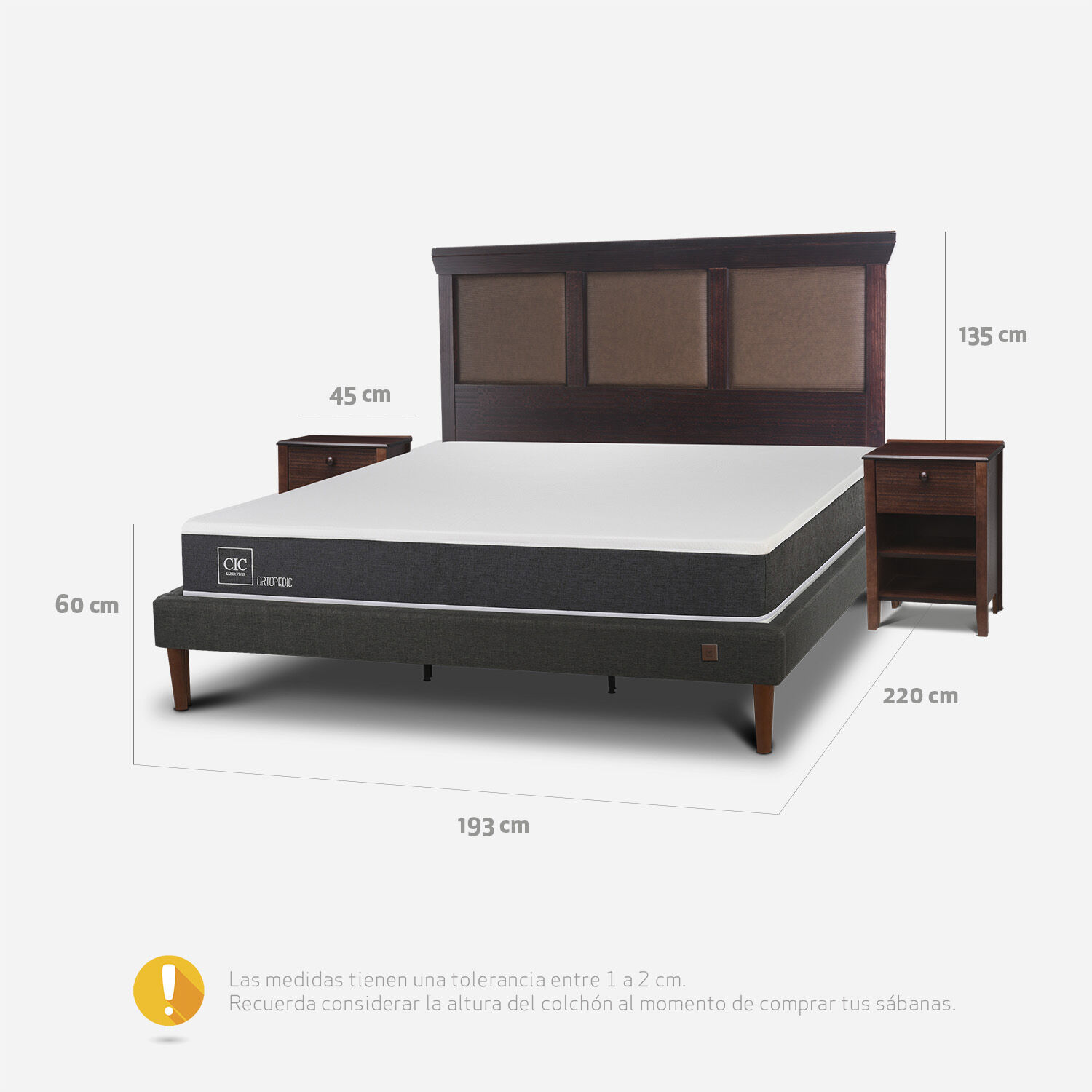 Cama Europea Curve King Ortopedic + Set Torino Chocolate