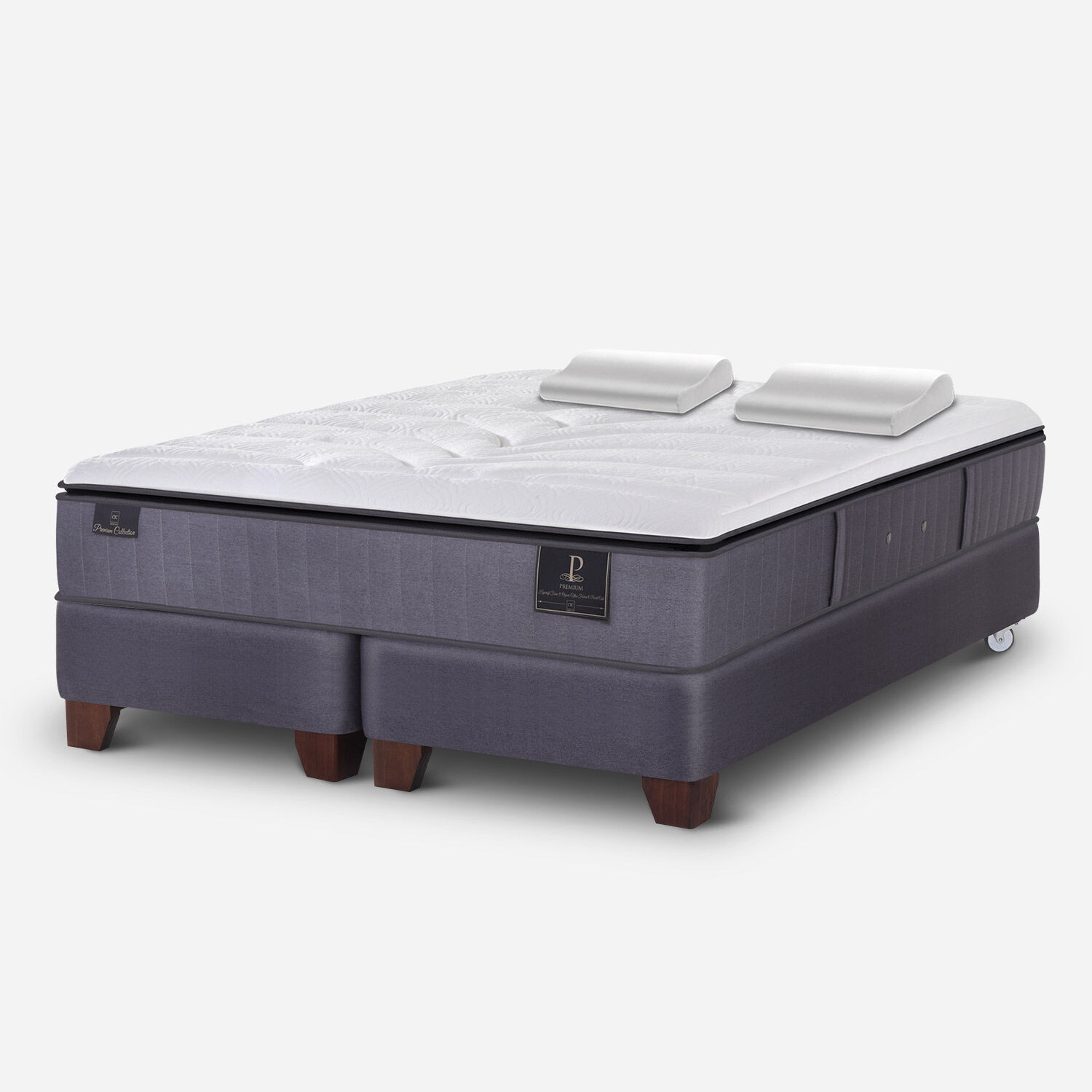 Box Spring 2 Plazas Premium Base Dividida + Almohadas Viscoel&aacute;sticas