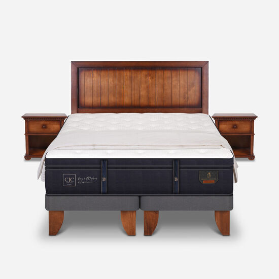 Cama Europea 2 Plazas Base Dividida Grand Premium + Set Monterrey + Plumón 15% Pluma de Ganso
