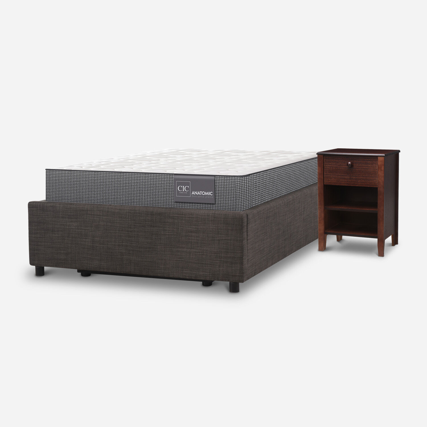 Cama Space Box 1,5 Plazas Anatomic + Velador Torino Chocolate
