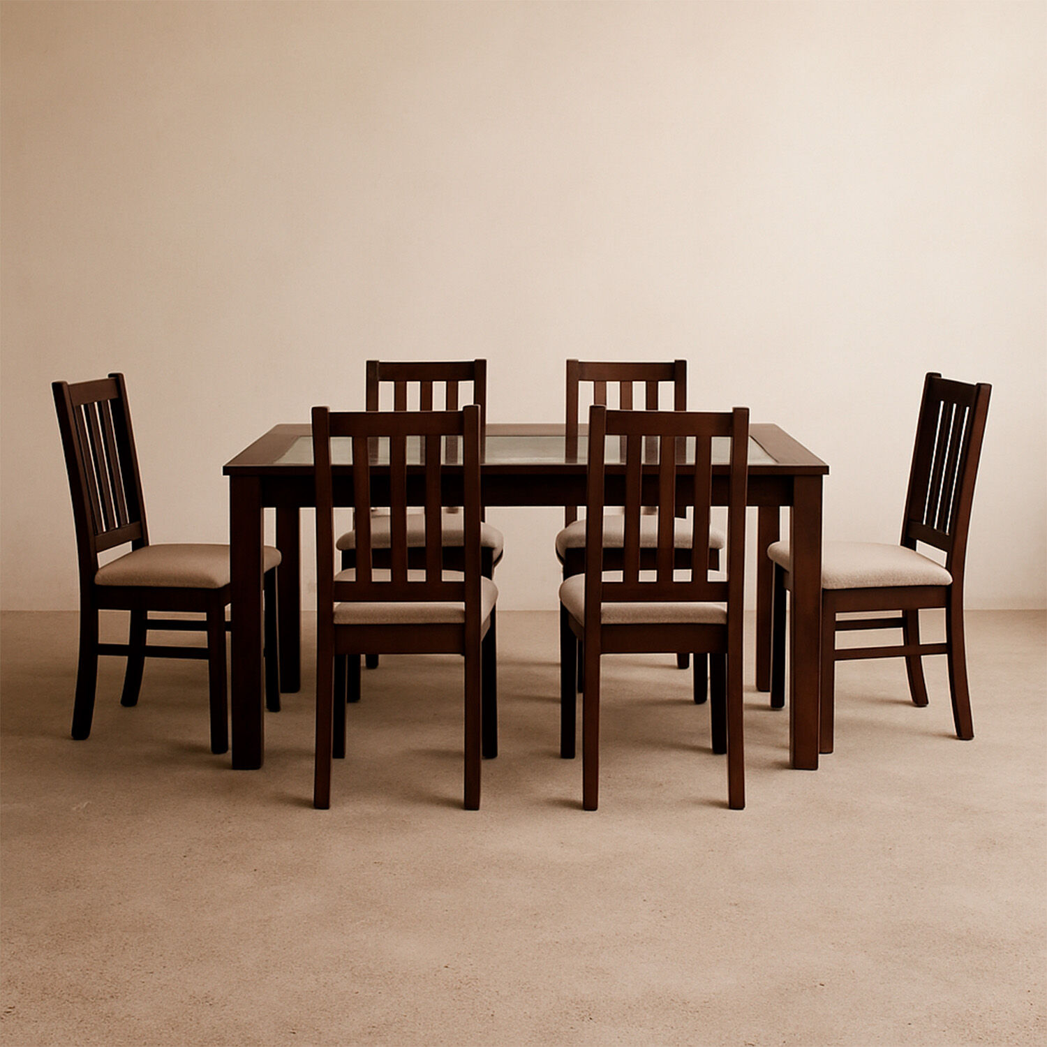 Comedor de Vidrio 6 Sillas Ñuble Chocolate - Beige