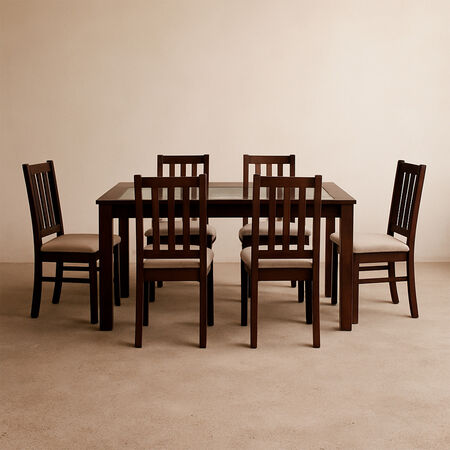 Comedor de Vidrio 6 Sillas Ñuble Chocolate - Beige