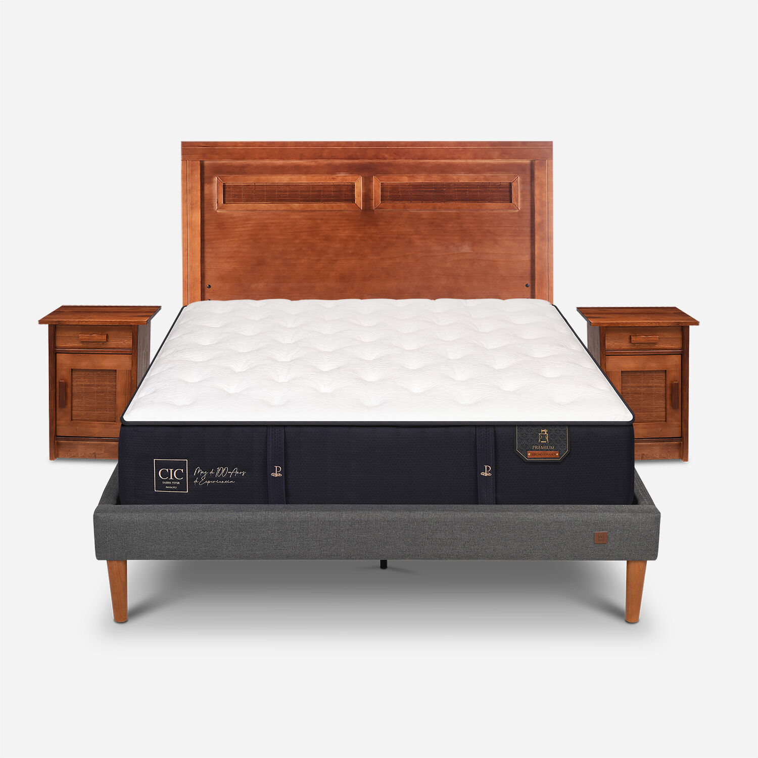 Cama Europea Curve 2 Plazas Premium + Set Mil&aacute;n Caramel