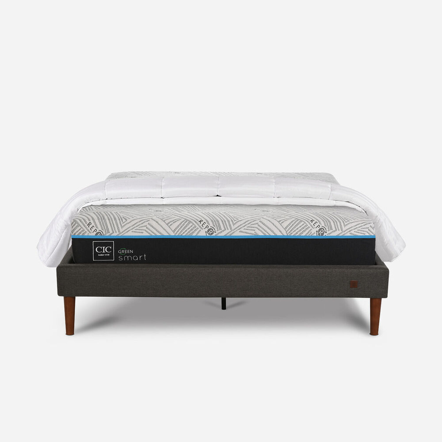 Cama Europea Curve 2 Plazas Smart Green + Almohadas + Plumón