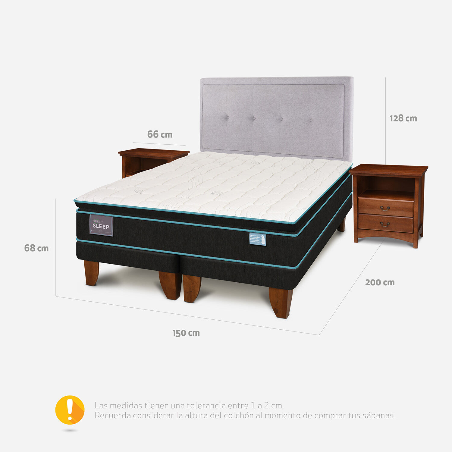 Cama Europea 2 Plazas Green Sleep Base Dividida + Set Ganges