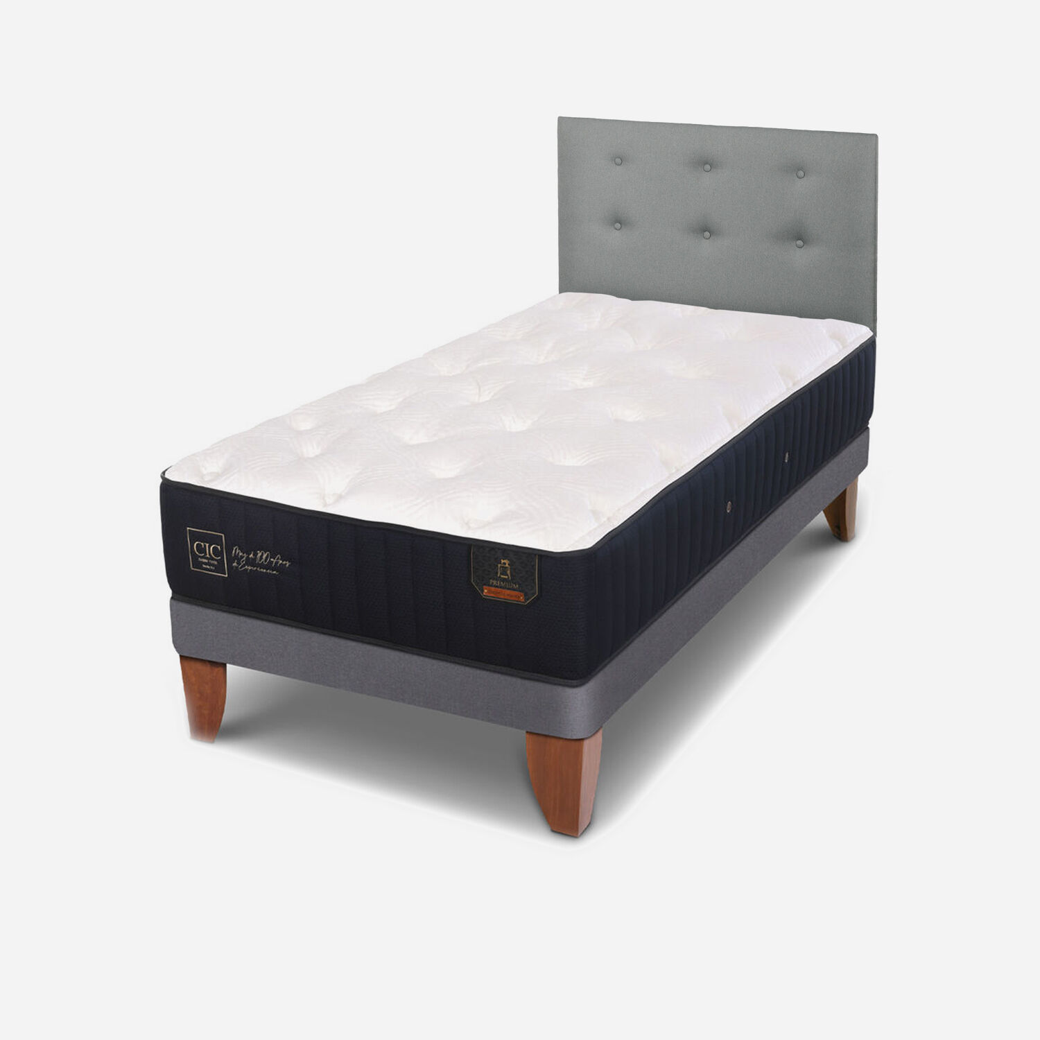 Cama Europea 1.5 Plazas Premium 105x200 + Respaldo Tapizado Gris