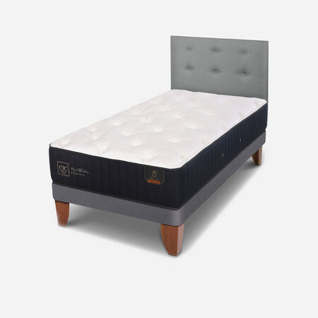 Cama Europea 1.5 Plazas Premium 105x200 + Respaldo Tapizado Gris