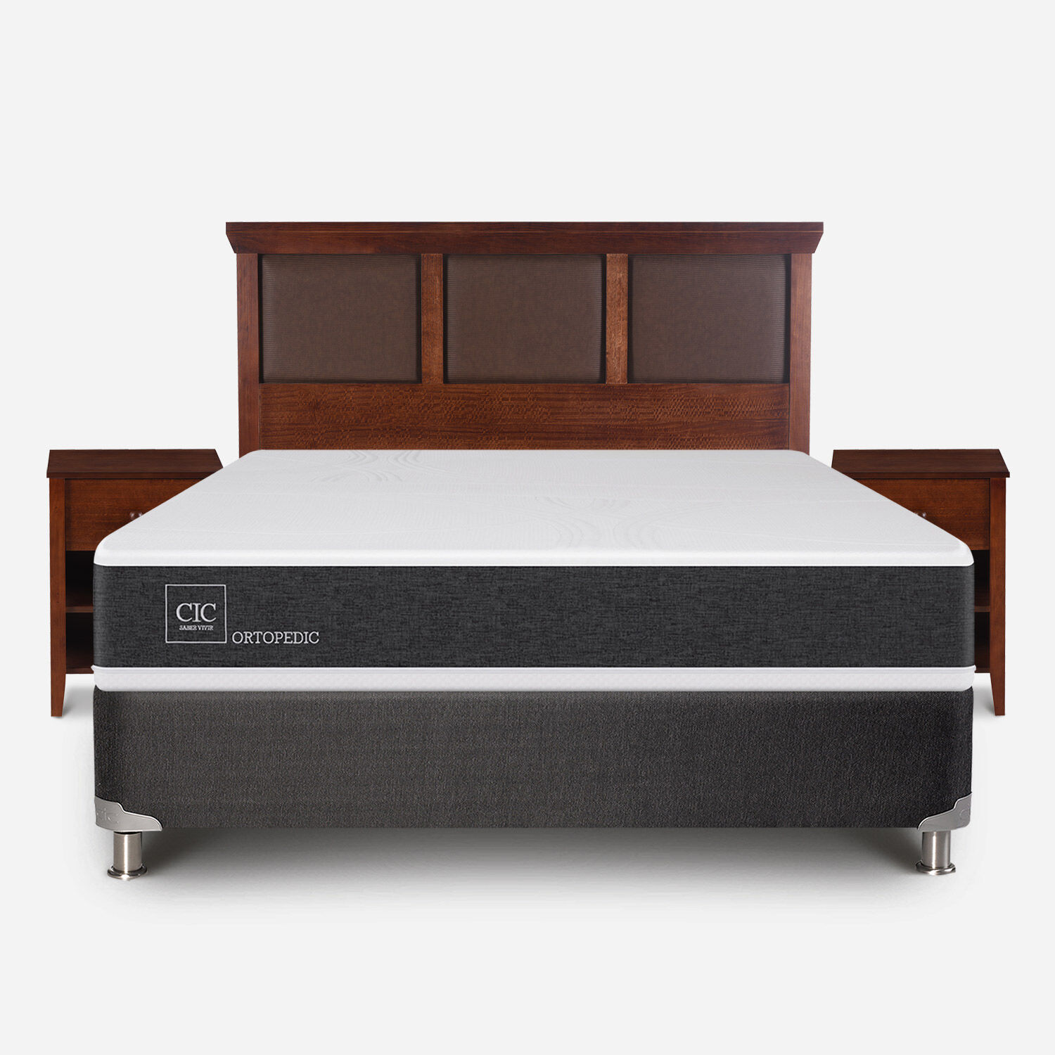 Box Spring 2 Plazas Ortopedic Base Normal 5 Zonas + Respaldo Torino Caramel