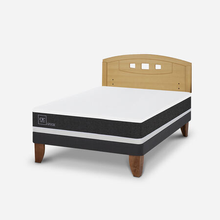 Cama Europea 2 Plazas Ortopedic Base Normal + Respaldo Gales Mostaza