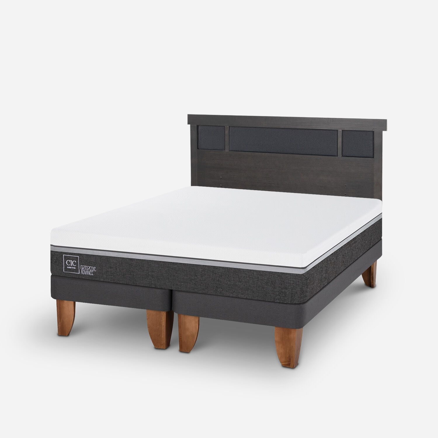 Cama Europea King Ortopedic Advance + Respaldo Dublín Gris