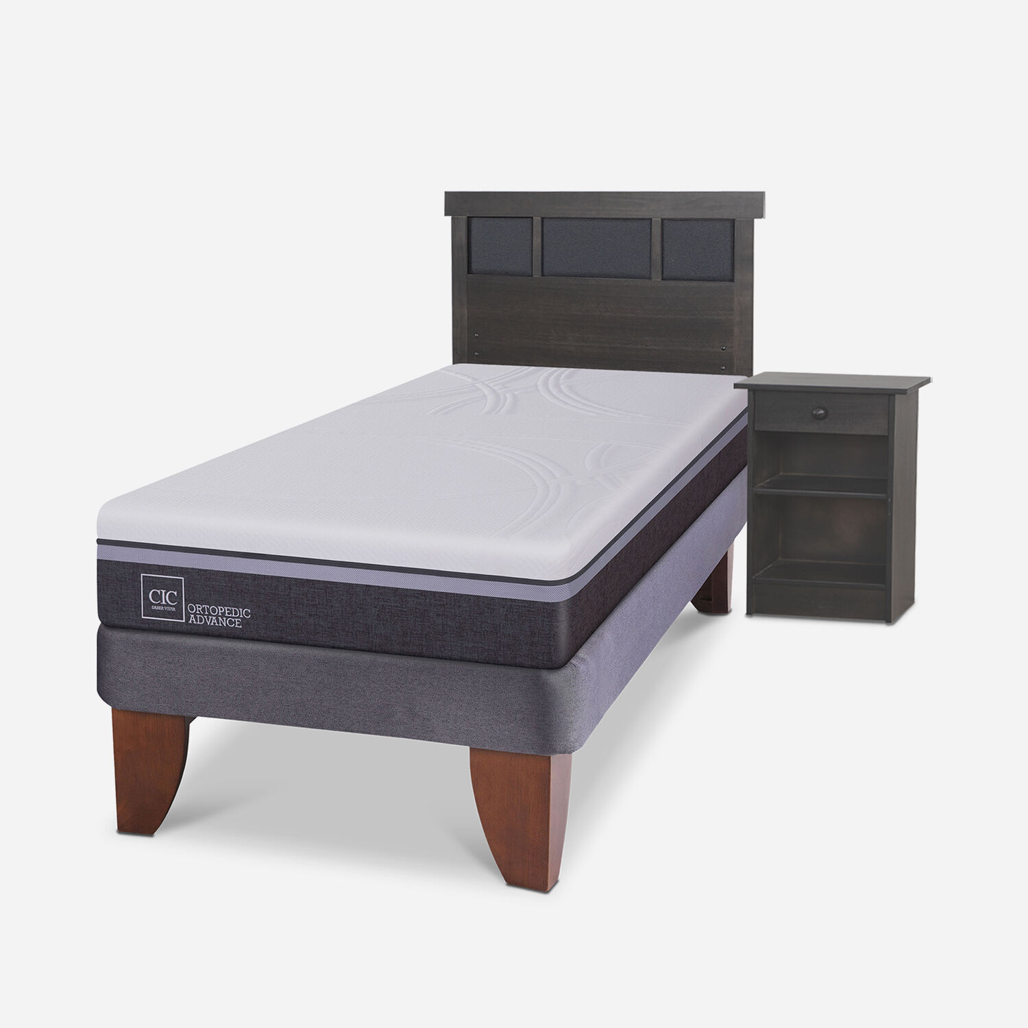 Cama Europea 1,5 Plazas Ortopedic Advance Set Dublín Gris
