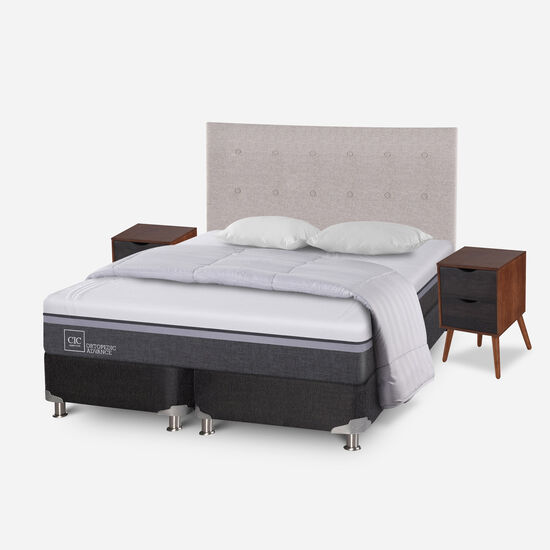 Box Spring 2 Plazas Ortopedic Advance Base Dividida 5 Zonas + Almohadas + Plumón + Set Tigris
