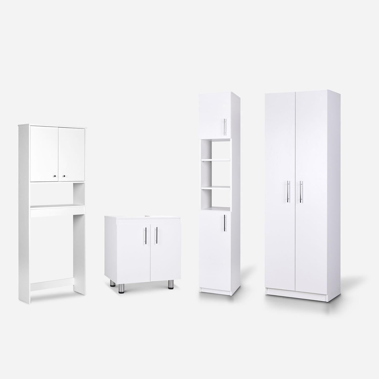 Set de Ba&ntilde;o Estante 2 Puertas 1 Repisa + Vanitorio + Estante Organizador + Organizador 2 Puertas Blanco