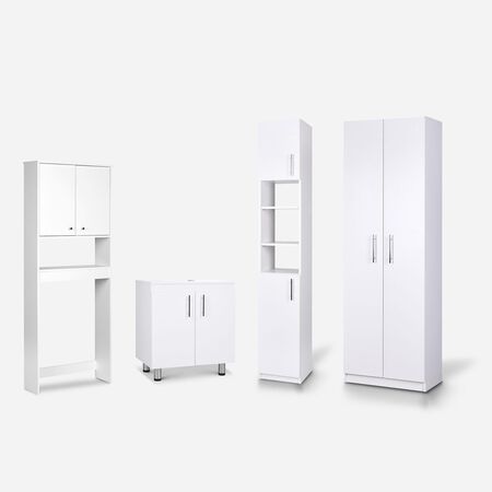 Set de Ba&ntilde;o Estante 2 Puertas 1 Repisa + Vanitorio + Estante Organizador + Organizador 2 Puertas Blanco