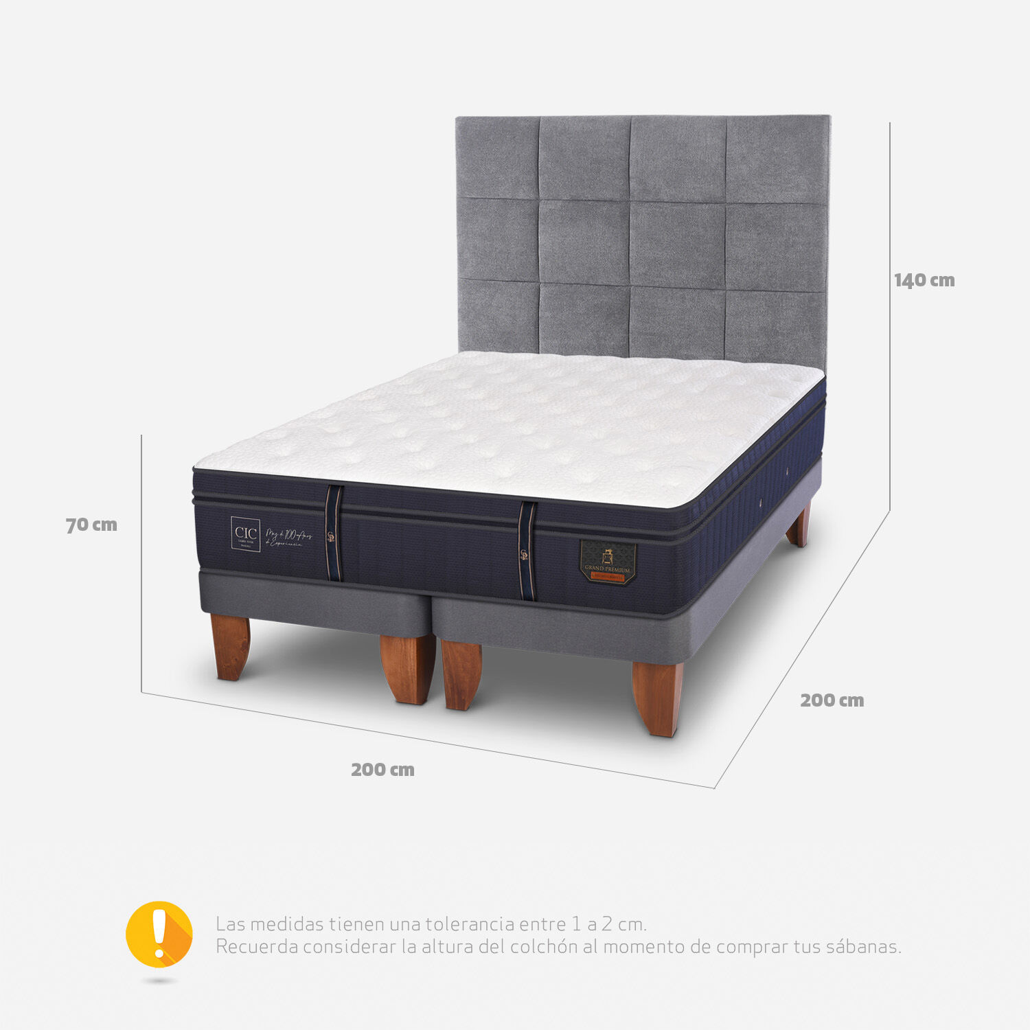 Cama Europea Super King Grand Premium + Respaldo T&aacute;mesis