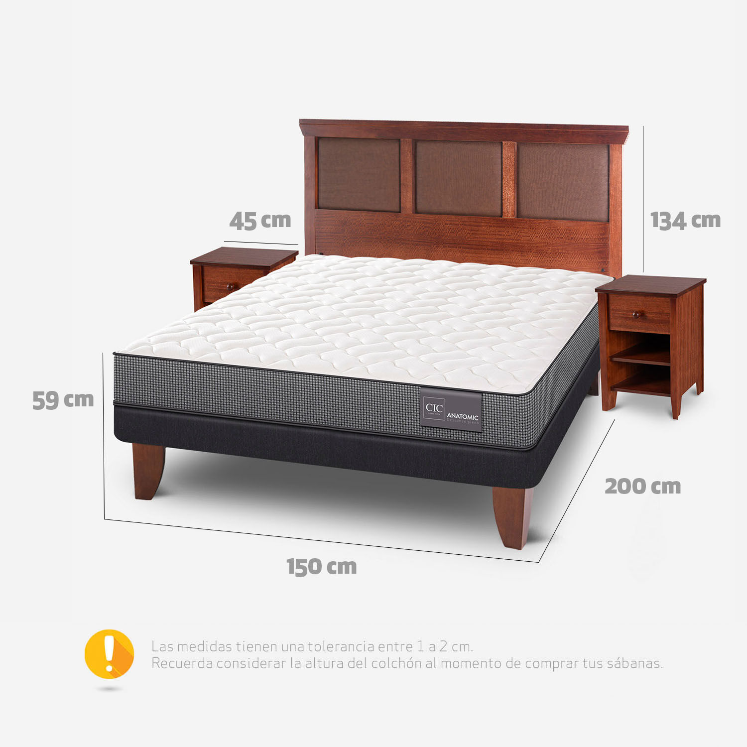 Cama Europea 2 Plazas Anatomic Base Normal + Set Torino Caramel