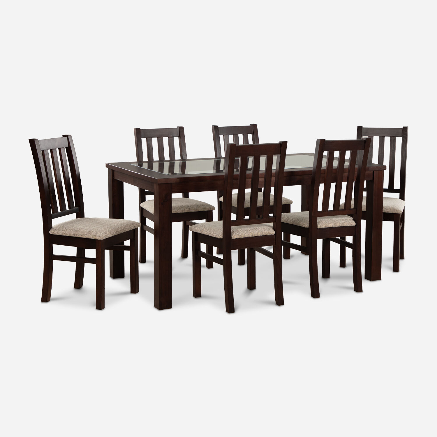 Comedor de Vidrio 6 Sillas &Ntilde;uble Chocolate - Beige