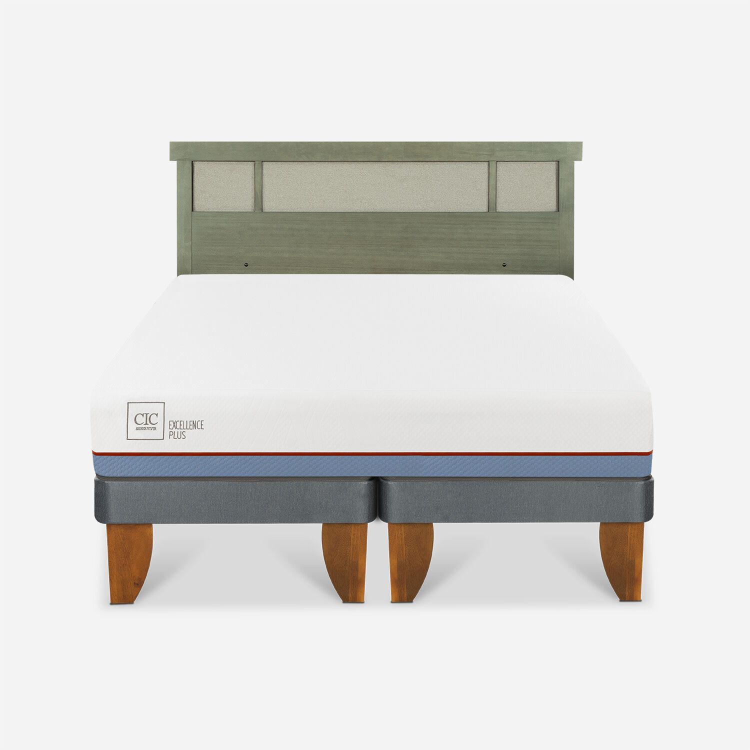 Cama Europea 2 Plazas Excellence Plus Base Dividida + Respaldo Dubl&iacute;n Olivo