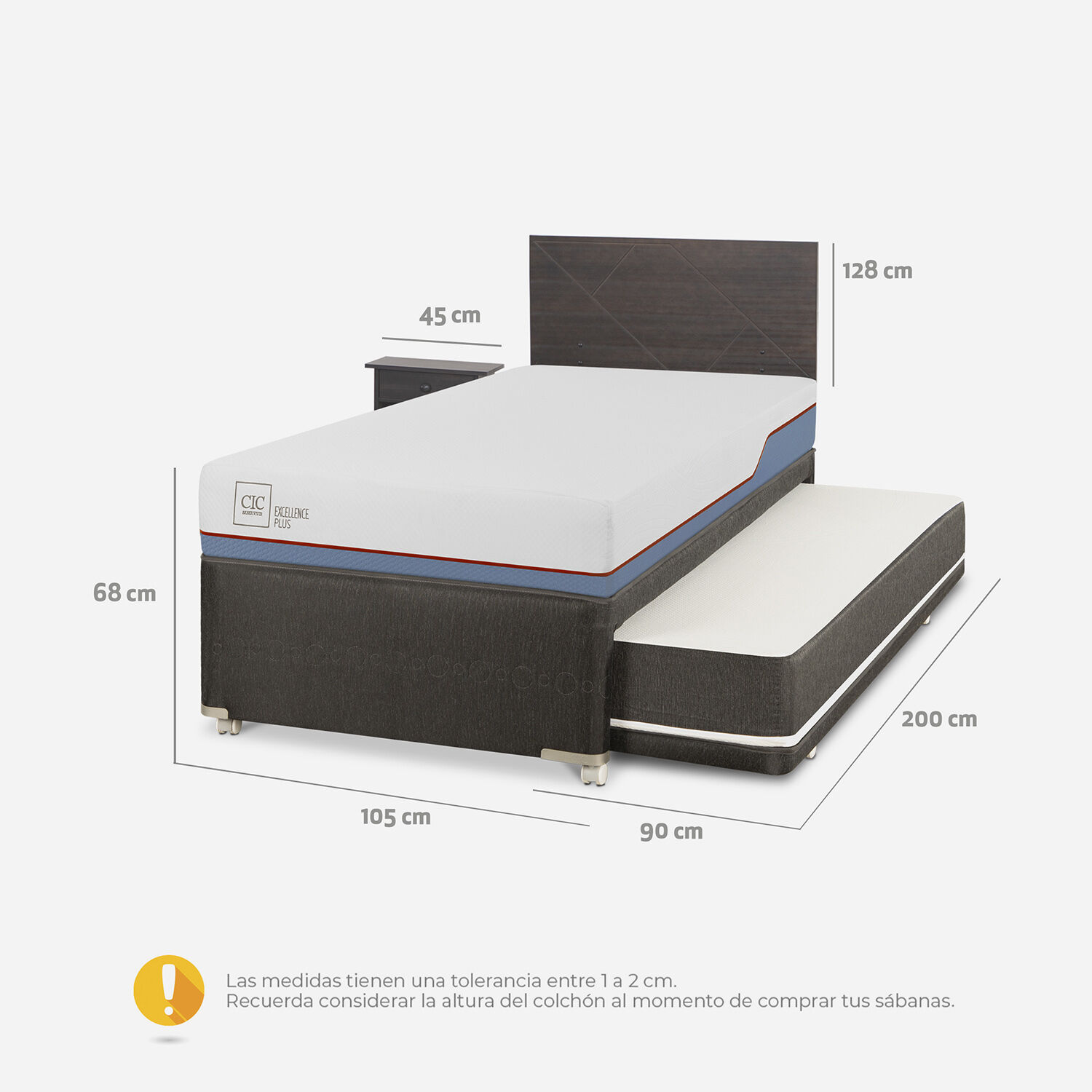 Cama Nido Diván Excellence Plus + Set Villarrica Gris