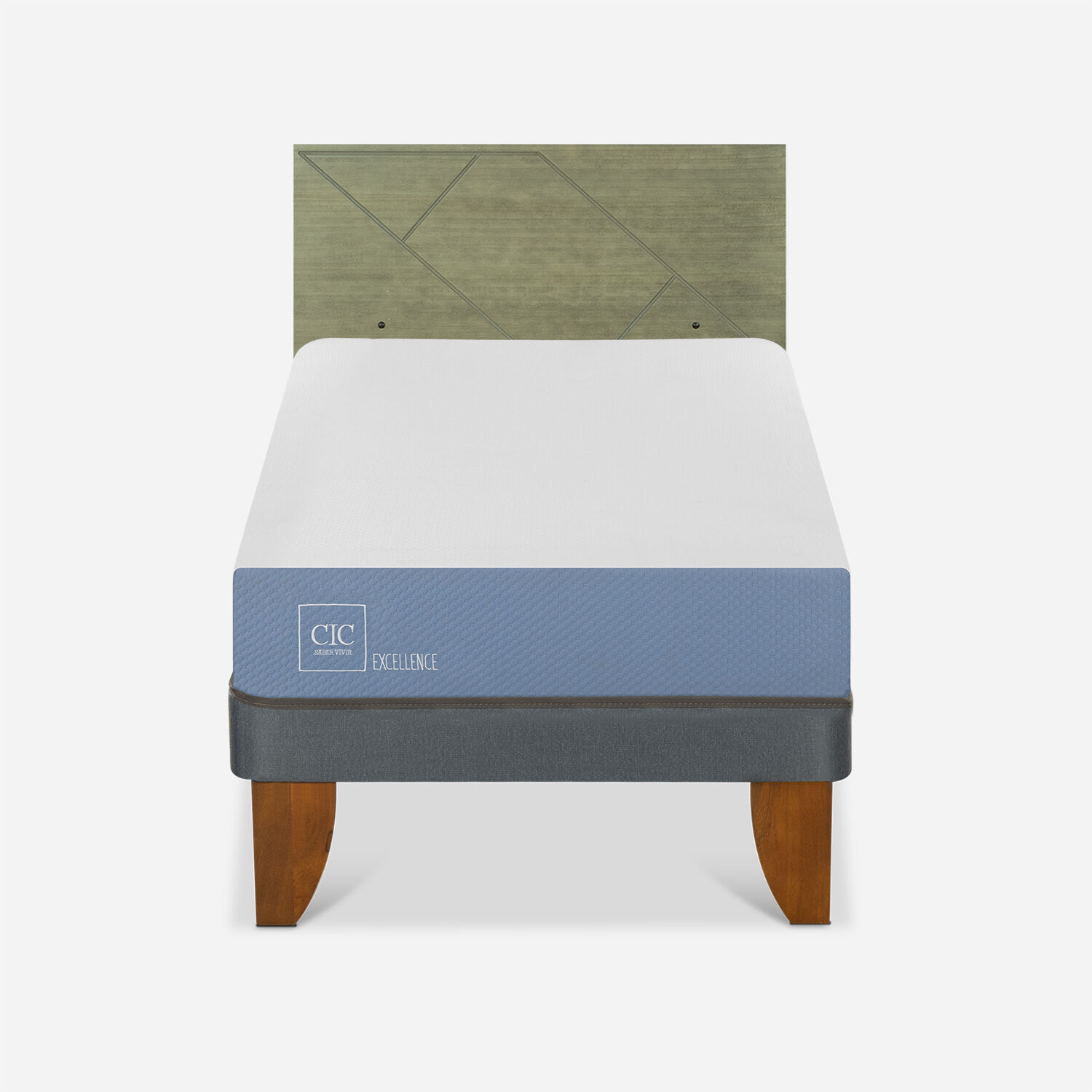 Cama Europea 1 Plaza Excellence + Respaldo Villarrica Olivo