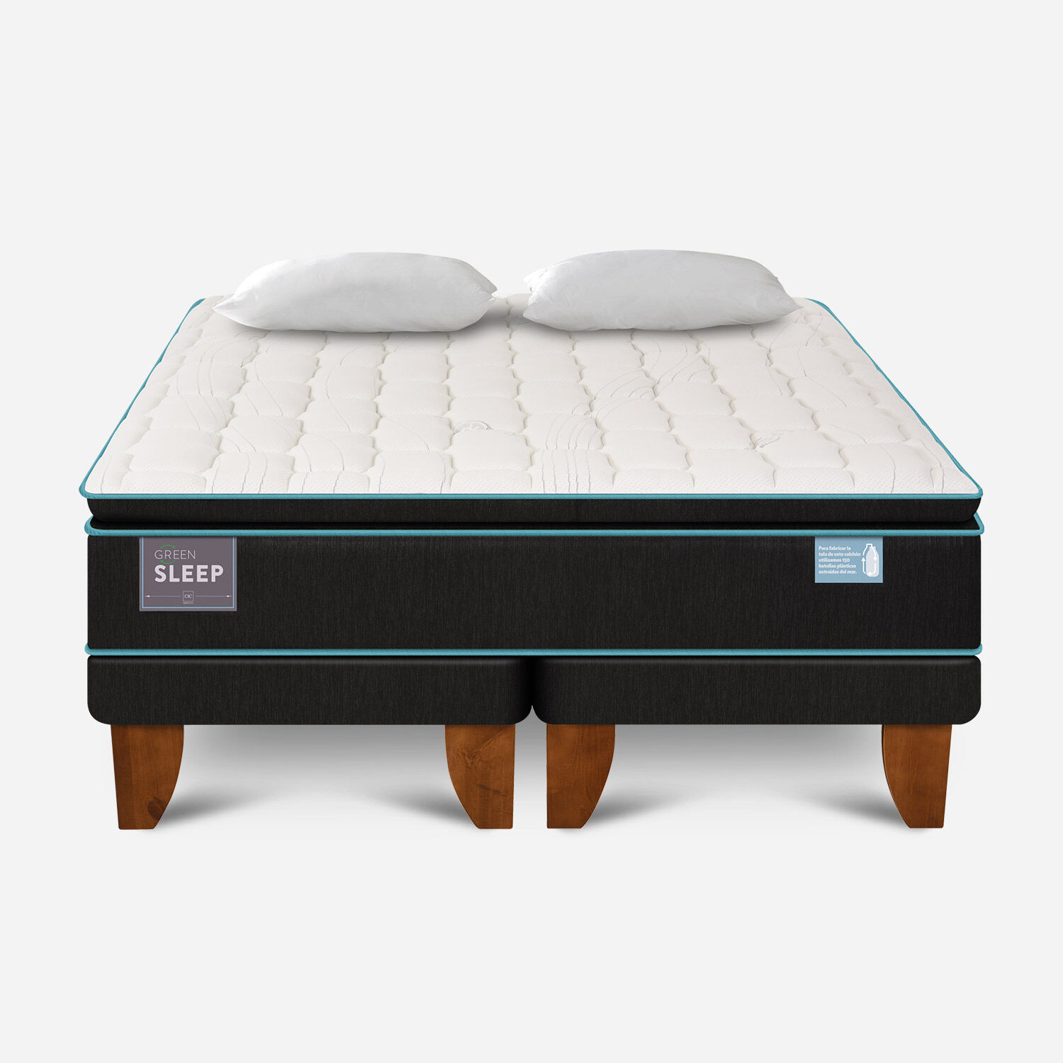 Cama Europea 2 Plazas Green Sleep Base Dividida + Almohada