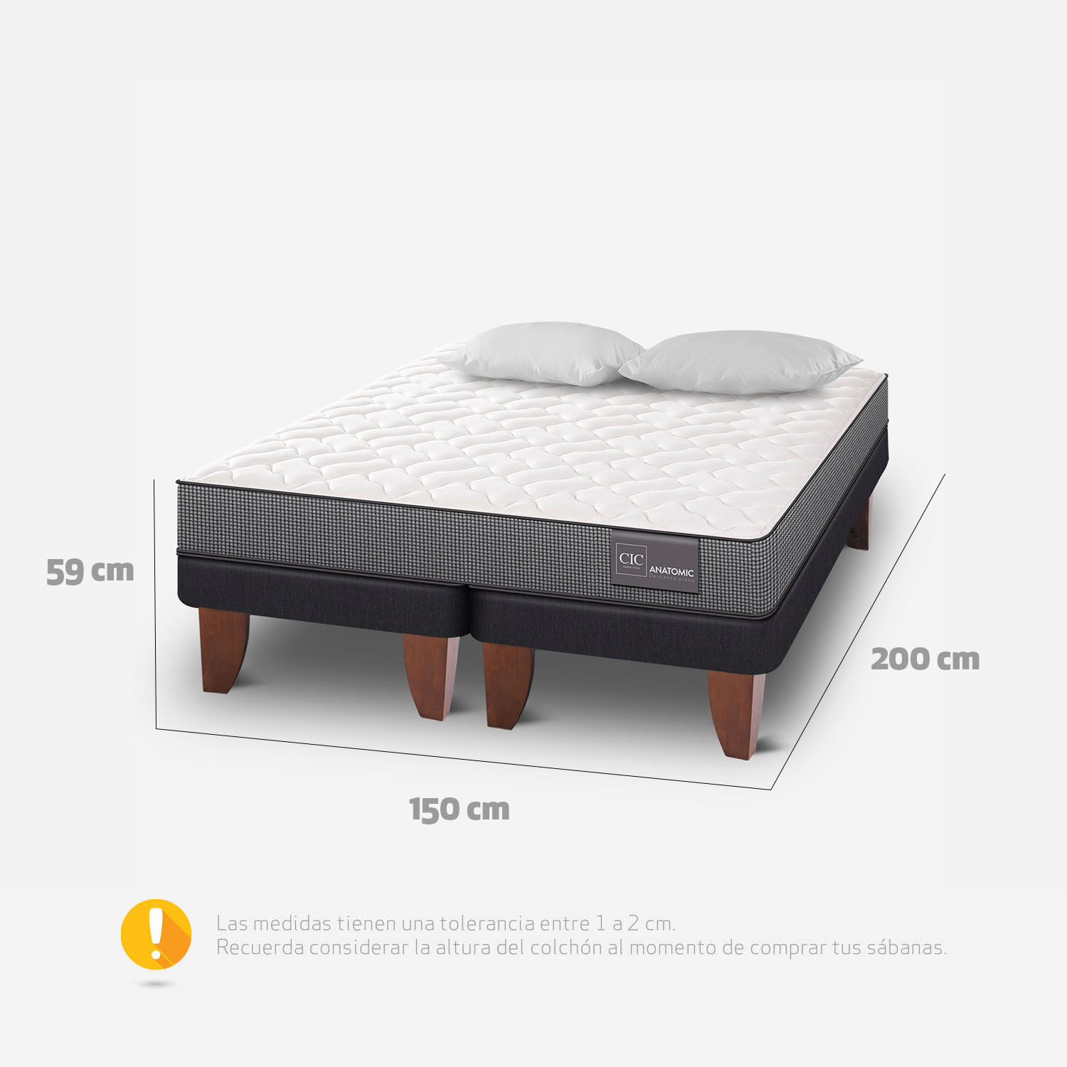 Cama Europea 2 Plazas Anatomic Base Dividida + Almohadas