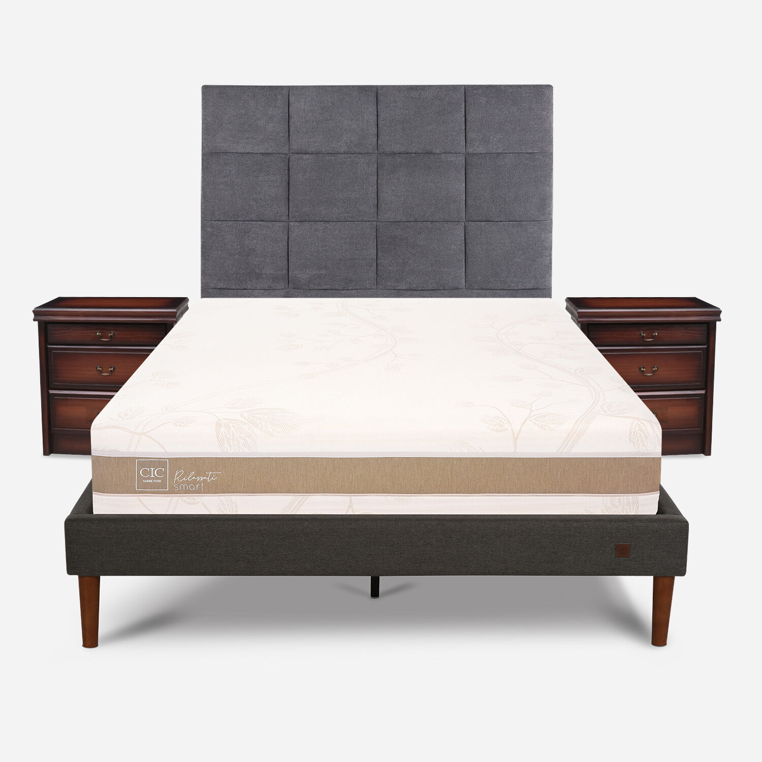 Cama Europea Curve 2 Plazas Rilassati Smart + Set Támesis