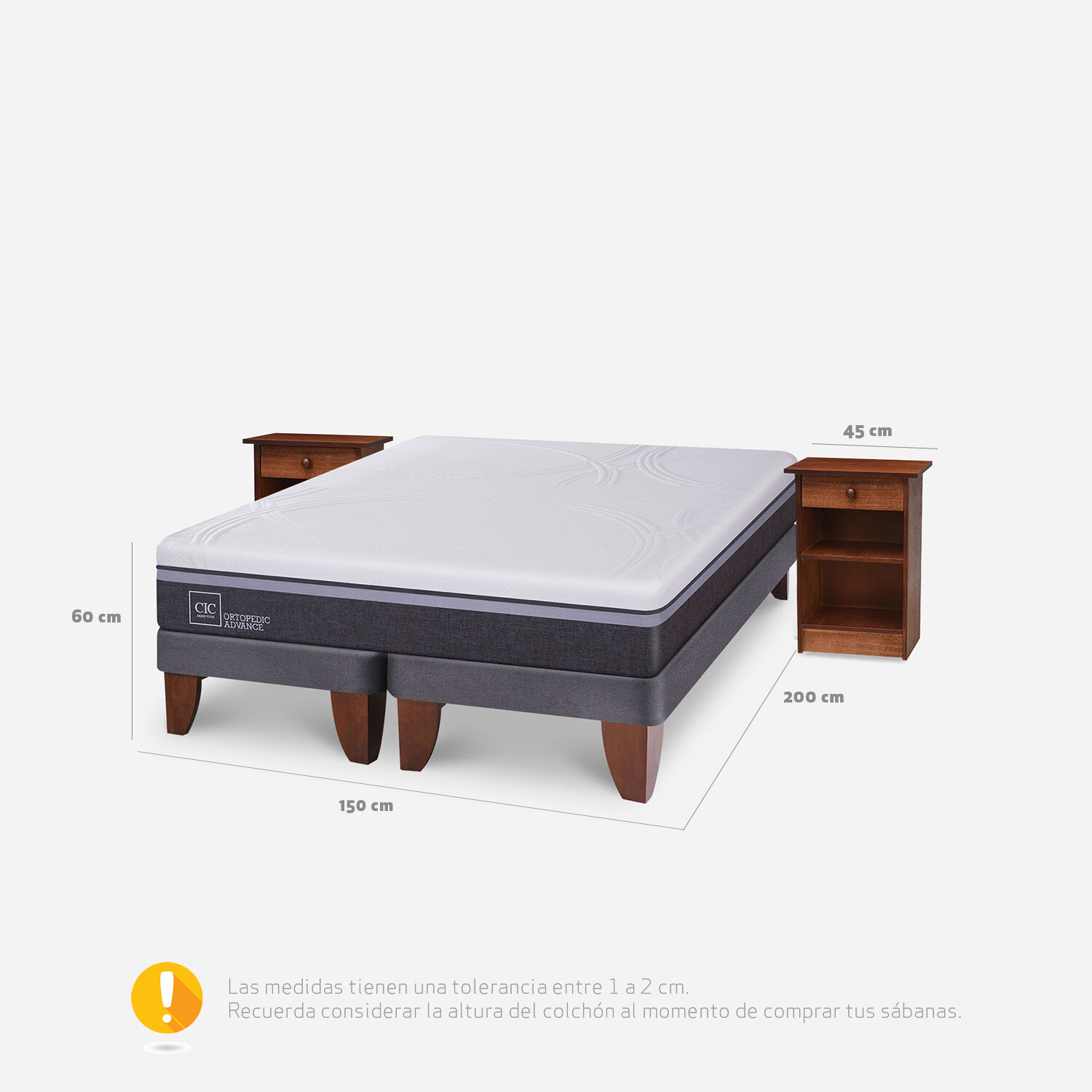 Cama Europea 2 Plazas Ortopedic Advance Base Dividida + Veladores Dubl&iacute;n Caramel