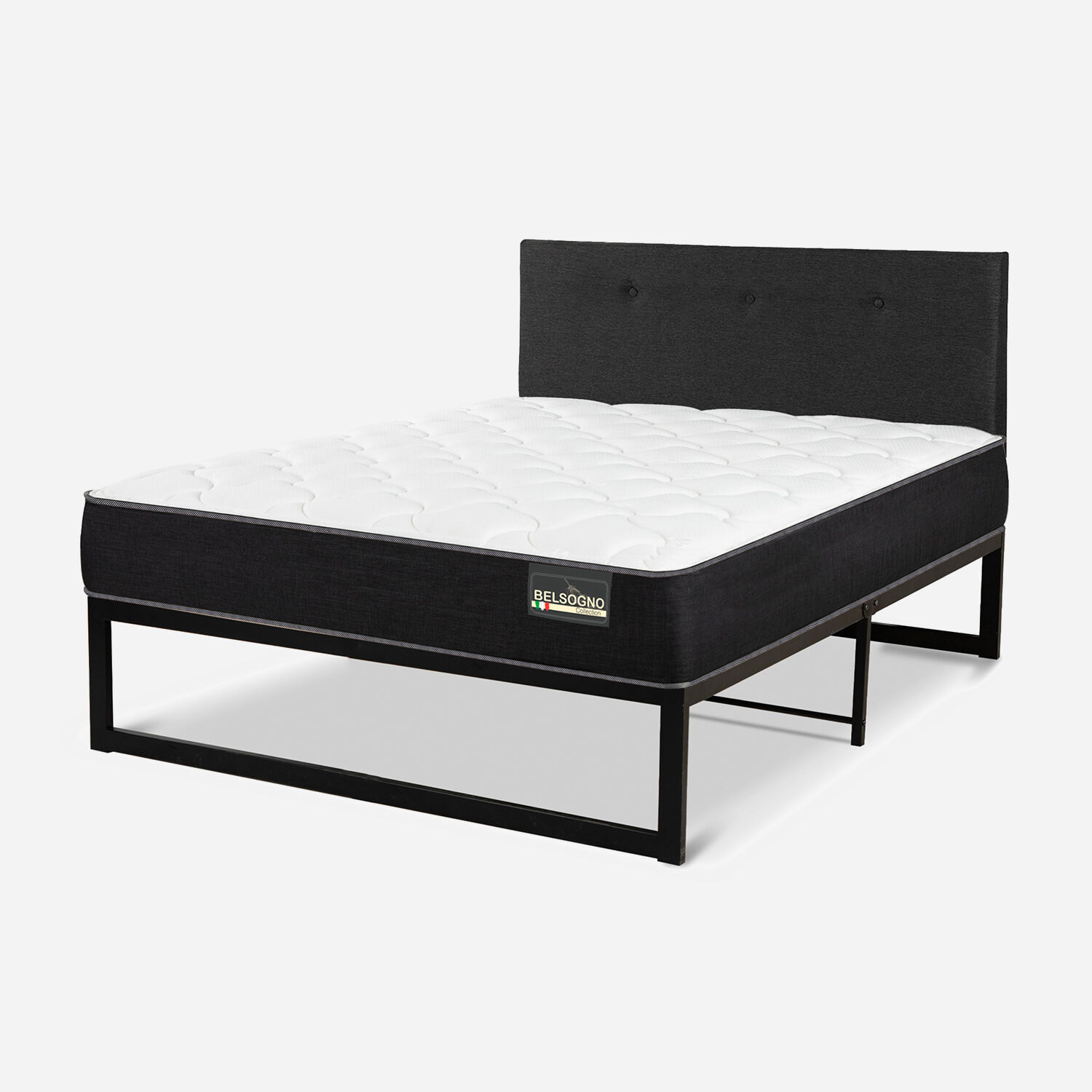 Cama Iron Smart Belsogno 1,5 Plazas Plus Black con Respaldo Black