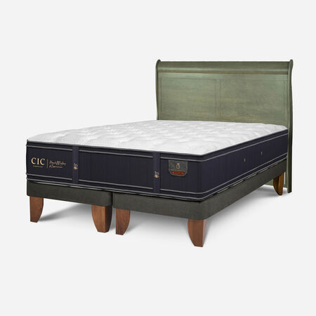 Cama Europea King Grand Premium + Respaldo Mir&oacute; Olivo