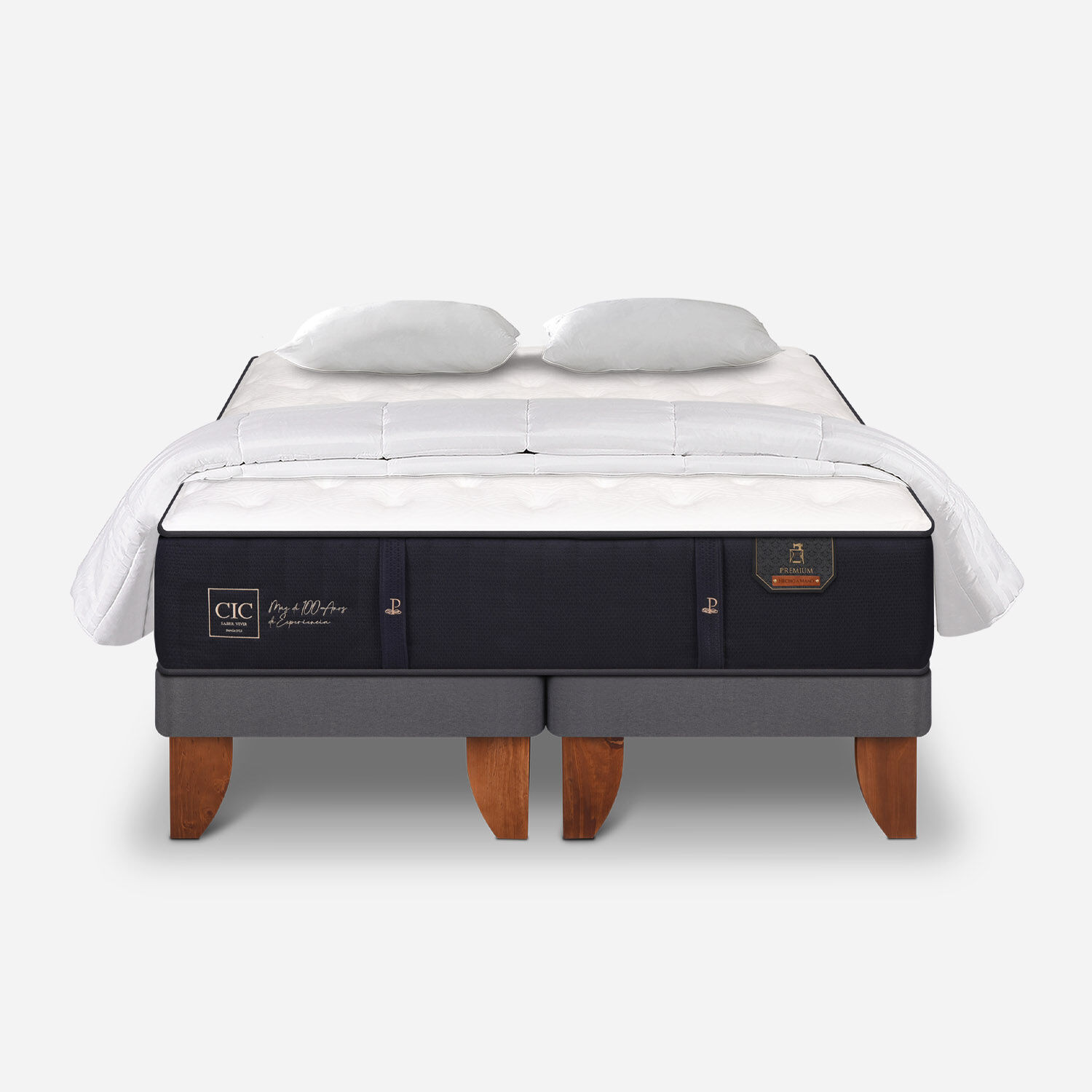 Cama Europea 2 Plazas Premium Base Dividida + Almohadas + Plum&oacute;n