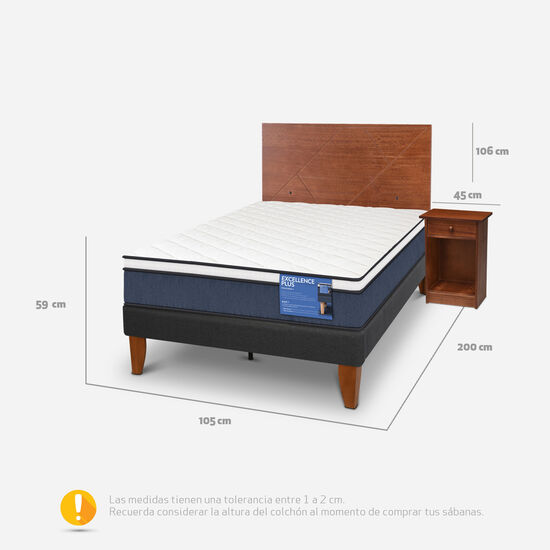 Cama Europea Curve 1.5 Plazas Excellence Plus + Set New Villarrica